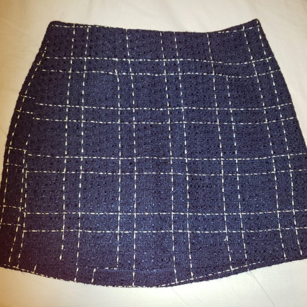 Gold Navy Tweed Plaid Skirt